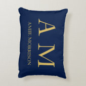 青い金ゴールド色プロフェッショナルイニシャル文字名 アクセントクッション (裏面(縦))