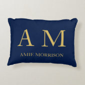 青い金ゴールド色プロフェッショナルイニシャル文字名 アクセントクッション (裏面)