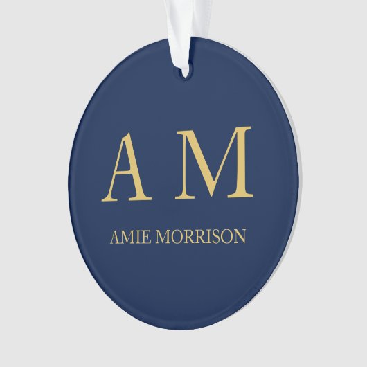 青い金ゴールド色プロフェッショナルイニシャル文字名 オーナメント (正面)