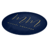 青い金ゴールド色プロフェッショナルイニシャル文字名 カッティングボード (角)