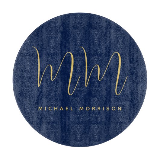 青い金ゴールド色プロフェッショナルイニシャル文字名 カッティングボード (正面)