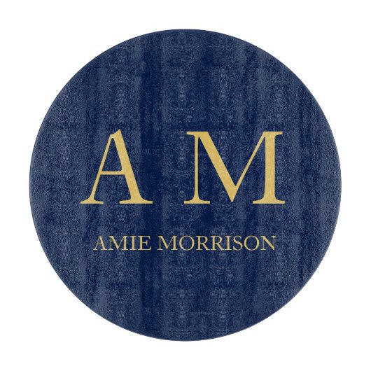 青い金ゴールド色プロフェッショナルイニシャル文字名 カッティングボード (正面)