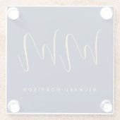 青い金ゴールド色プロフェッショナルイニシャル文字名 ガラスコースター (裏面)