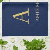 青い金ゴールド色プロフェッショナルイニシャル文字名 キッチンタオル (折り畳み)