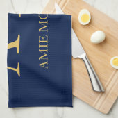 青い金ゴールド色プロフェッショナルイニシャル文字名 キッチンタオル (四つ折り)