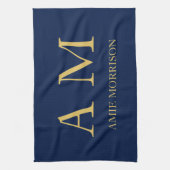 青い金ゴールド色プロフェッショナルイニシャル文字名 キッチンタオル (縦)
