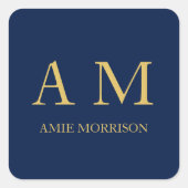 青い金ゴールド色プロフェッショナルイニシャル文字名 スクエアシール (正面)