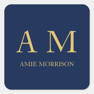 青い金ゴールド色プロフェッショナルイニシャル文字名 スクエアシール