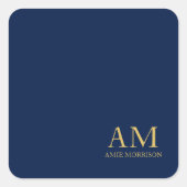 青い金ゴールド色プロフェッショナルイニシャル文字名 スクエアシール (正面)