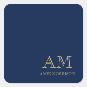 青い金ゴールド色プロフェッショナルイニシャル文字名 スクエアシール