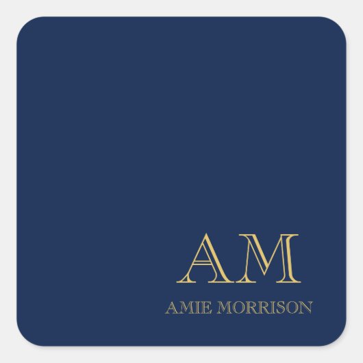 青い金ゴールド色プロフェッショナルイニシャル文字名 スクエアシール (正面)