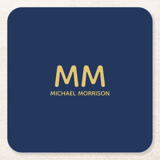 青い金ゴールド色プロフェッショナルイニシャル文字名 スクエアペーパーコースター (正面)