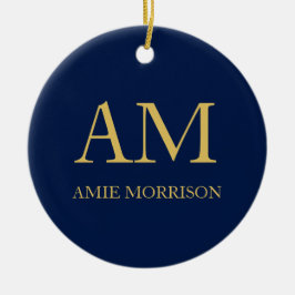 青い金ゴールド色プロフェッショナルイニシャル文字名 セラミックオーナメント