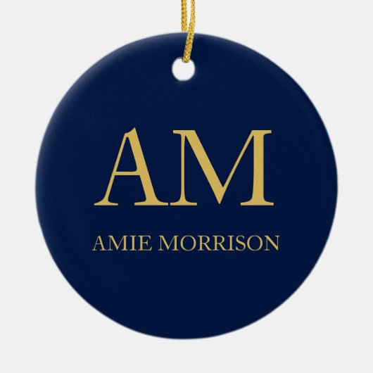 青い金ゴールド色プロフェッショナルイニシャル文字名 セラミックオーナメント (正面)