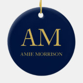 青い金ゴールド色プロフェッショナルイニシャル文字名 セラミックオーナメント (裏面)