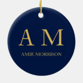 青い金ゴールド色プロフェッショナルイニシャル文字名 セラミックオーナメント (裏面)