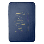 青い金ゴールド色プロフェッショナルイニシャル文字名 バスマット (正面縦)