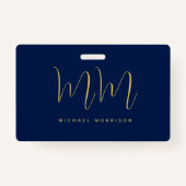 青い金ゴールド色プロフェッショナルイニシャル文字名 バッジ (正面)