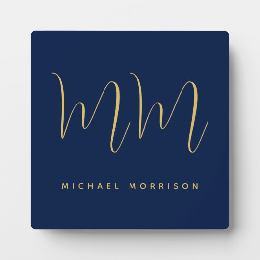 青い金ゴールド色プロフェッショナルイニシャル文字名 フォトプラーク (正面)