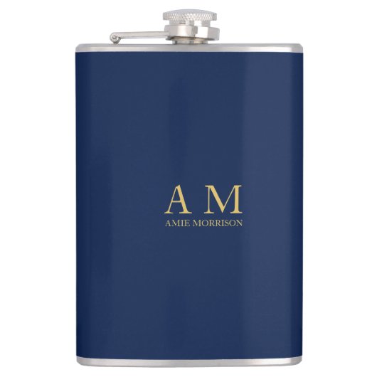 青い金ゴールド色プロフェッショナルイニシャル文字名 フラスク (正面)