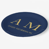 青い金ゴールド色プロフェッショナルイニシャル文字名 ペーパープレート (アングル)