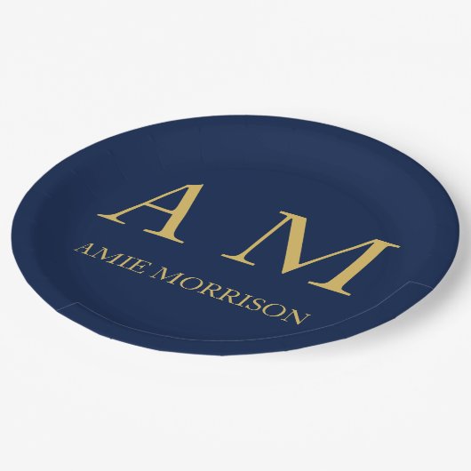 青い金ゴールド色プロフェッショナルイニシャル文字名 ペーパープレート (アングル)