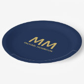 青い金ゴールド色プロフェッショナルイニシャル文字名 ペーパープレート (アングル)