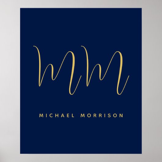 青い金ゴールド色プロフェッショナルイニシャル文字名 ポスター (正面)