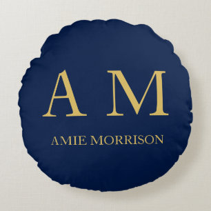 青い金ゴールド色プロフェッショナルイニシャル文字名 ラウンドクッション