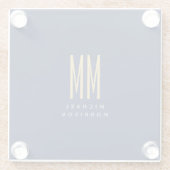 青い金ゴールド色モノグラムイニシャル文字名 ガラスコースター (裏面)