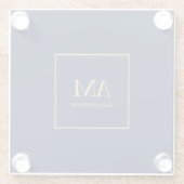 青い金ゴールド色モノグラムイニシャル文字名 ガラスコースター (裏面)