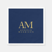 青い金ゴールド色モノグラムイニシャル文字名 スタンダードカクテルナプキン (正面)