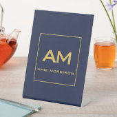 青い金ゴールド色モノグラムイニシャル文字名 台座サイン (インサイチュ)