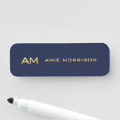 青い金ゴールド色モノグラムイニシャル文字名 名札 (インサイチュ)