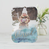 青い金ゴールド賛美の水の色のクリスマスフォトカード シーズンカード (スタンド正面)