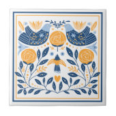 青い金ゴールド鳥のハイゲパターン タイル (正面)