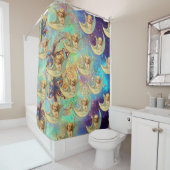 青い金ゴールド黄色のキラキラPの月天使 シャワーカーテン (インサイチュ)
