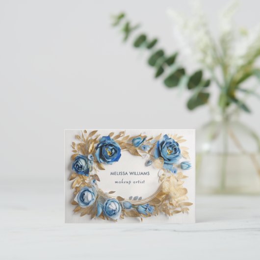 青い金ゴールド3 D花 名刺 (スタンド正面)