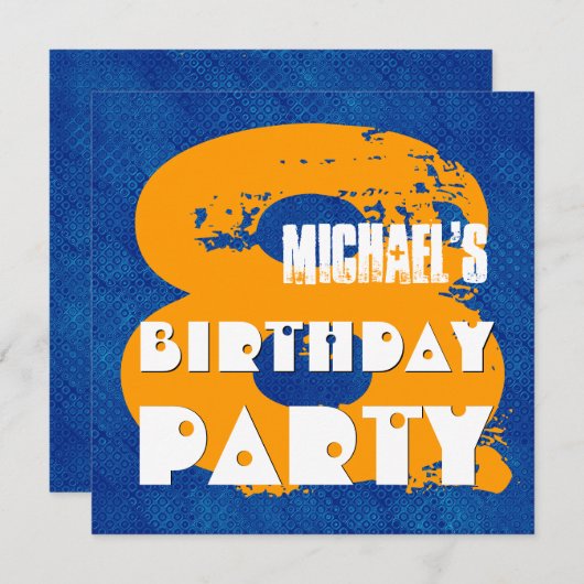 青い金ゴールド8歳の誕生パーティー8歳のV11C 招待状 (正面/裏面)