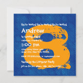 青い金ゴールド8歳の誕生パーティー8歳のV11C 招待状 (裏面)