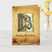 青い金ゴールドB文字と花モノグラム誕生日 カード (黄色い花)