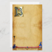 青い金ゴールドB文字と花モノグラム 便箋 (正面/裏面)