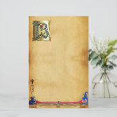 青い金ゴールドB文字と花モノグラム 便箋 (スタンド正面)