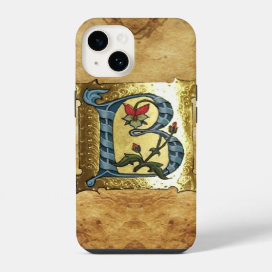 青い金ゴールドB文字と花モノグラム iPhoneケース (裏面)