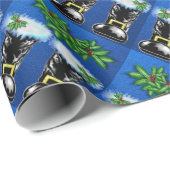 青い金属サンタのブーツの包装紙 ラッピングペーパー (ロールコーナー)