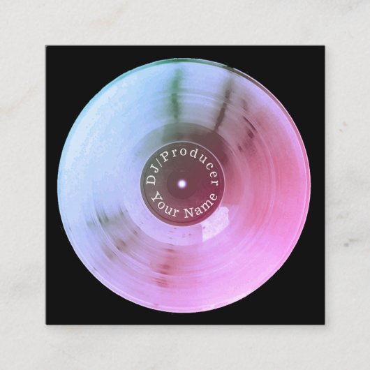 青い金属レコードディスクdjの生産 スクエア名刺 (正面)