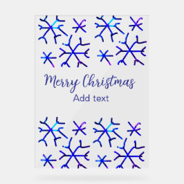 青い金属光沢の雪の結晶クリスマスパターンf アクリルサイン