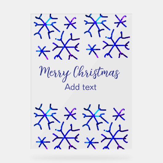 青い金属光沢の雪の結晶クリスマスパターンf アクリルサイン (正面)