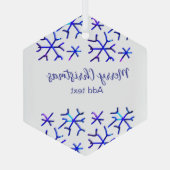 青い金属光沢の雪の結晶クリスマスパターンf ガラスオーナメント (裏面)