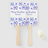 青い金属光沢の雪の結晶クリスマスパターンf ハンドファン (正面&裏面)